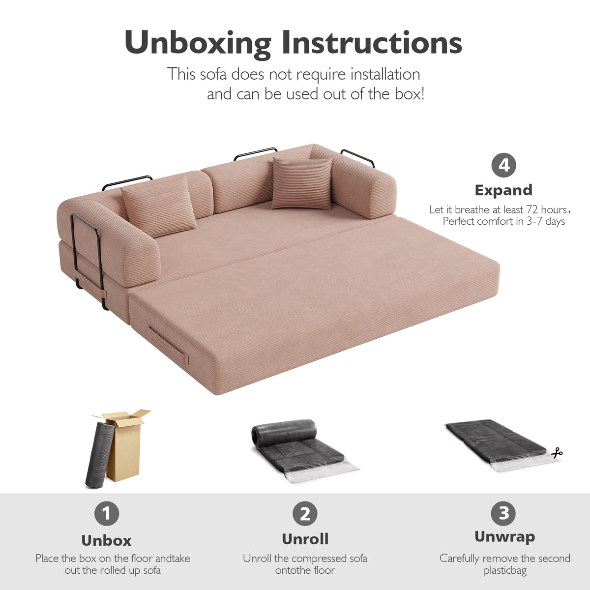 79in Boneless Convertible Futon Sofa Bed Queen I3722