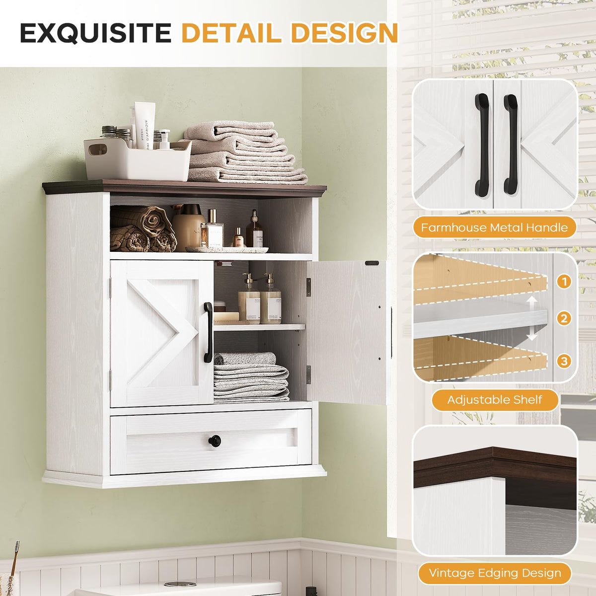 Wall Mounted Bathroom Cabinet 24.4"H x 23.6"W x 9"D D8958