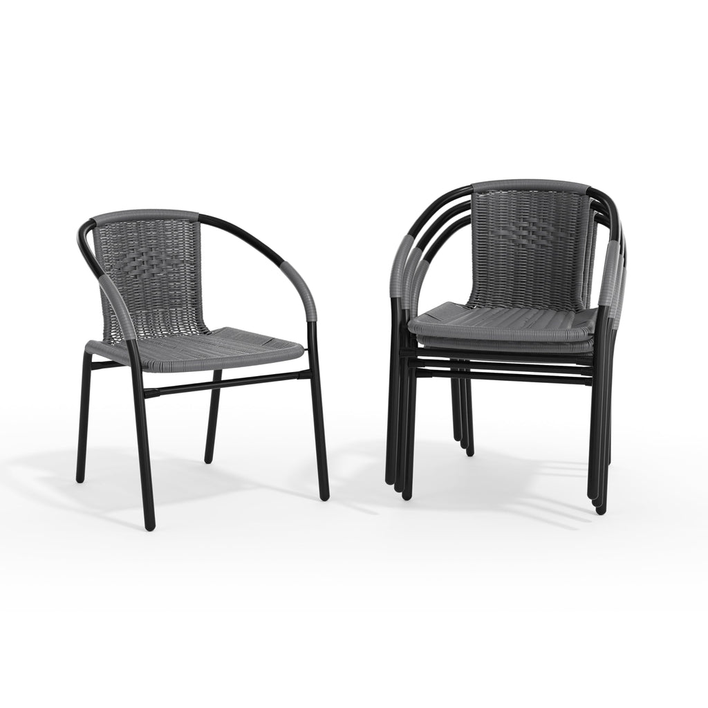 Gray PE Rattan Stackable Patio Dining Chair 4-Pack F11685