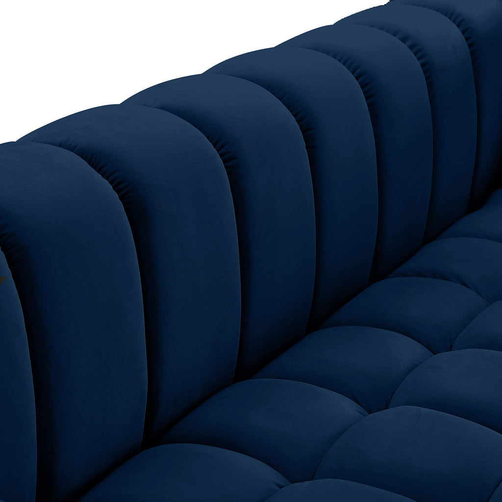 Navy Velvet Upholstered Sofa with Deep Biscuit Tufting C841