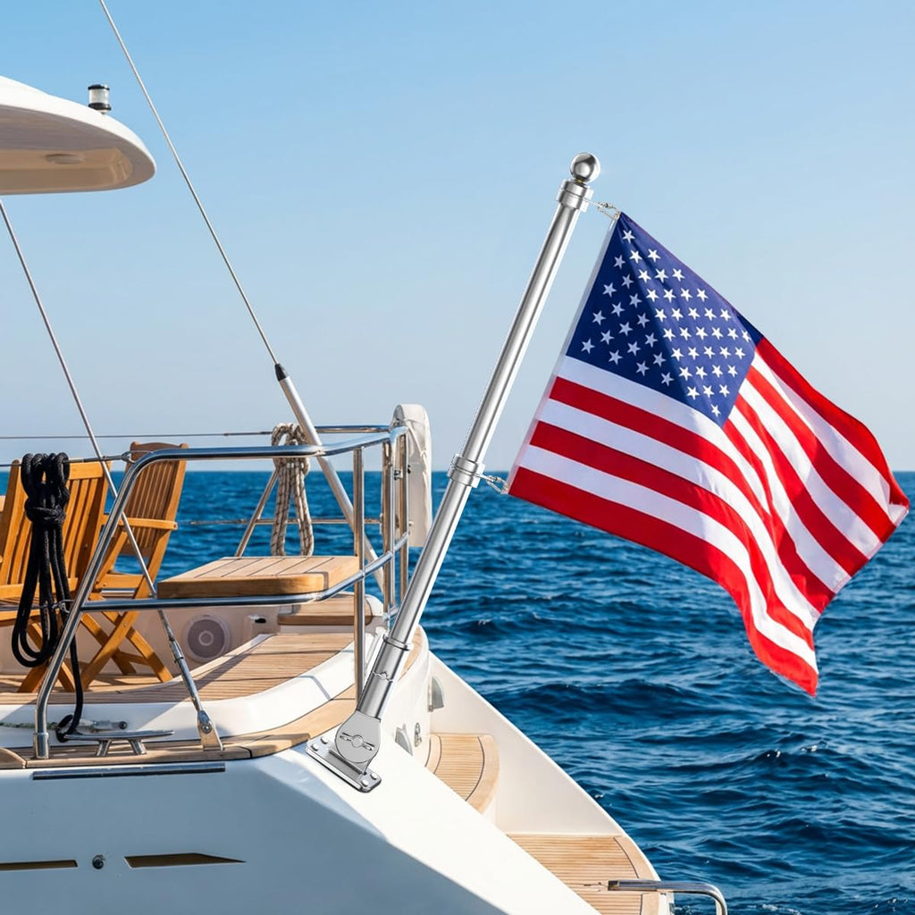 24 Inch 316 Stainless Steel Boat Flag Pole Kit with Mounting Base G757