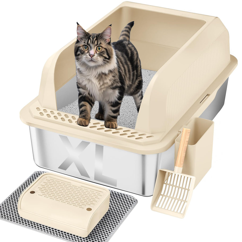 XL Stainless Steel Enclosed Cat Litter Box with Lid, Scoop and Mat P8888