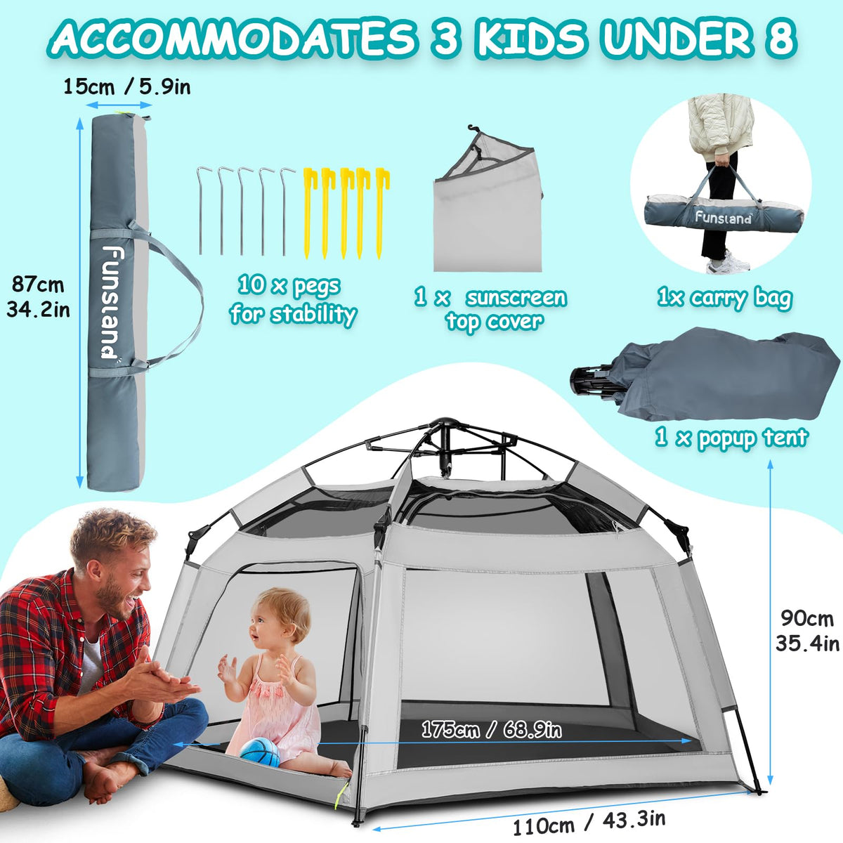 Pop-up Play Tent with Canopy Travel Bag T2396