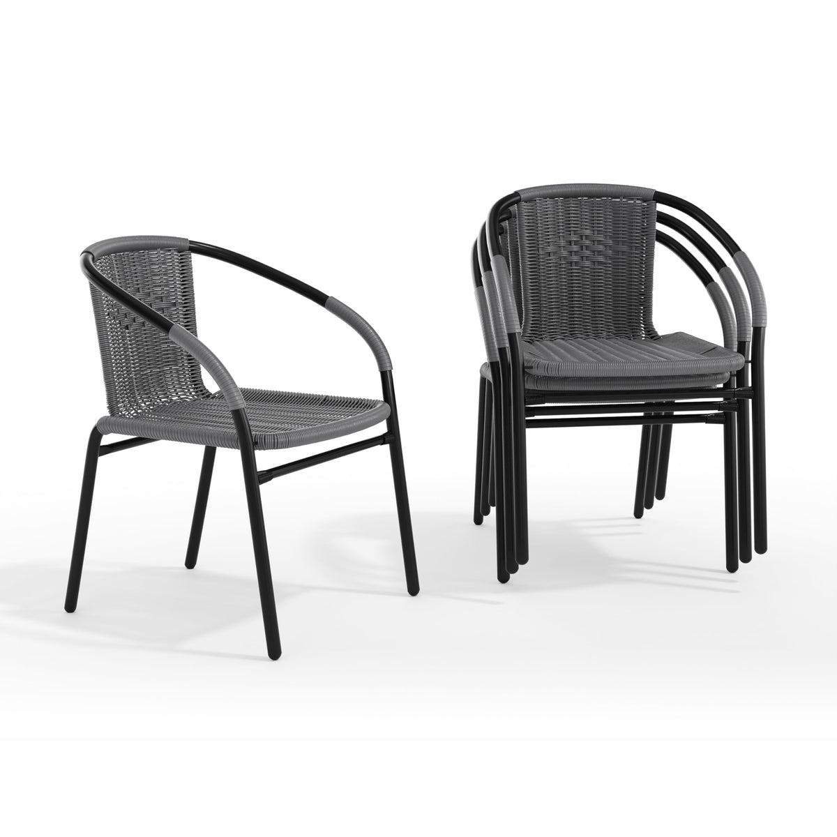 Gray PE Rattan Stackable Patio Dining Chair 4-Pack F11685