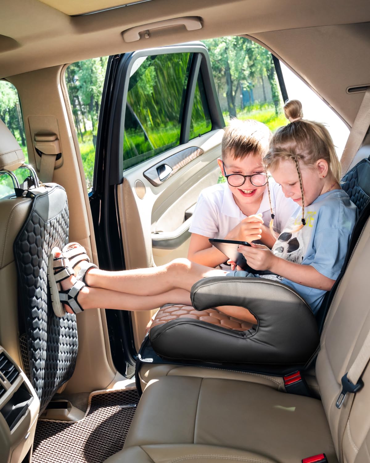 Black-Brown Backless Booster with Latch, Seat Protector & Backseat Organizer Z181488