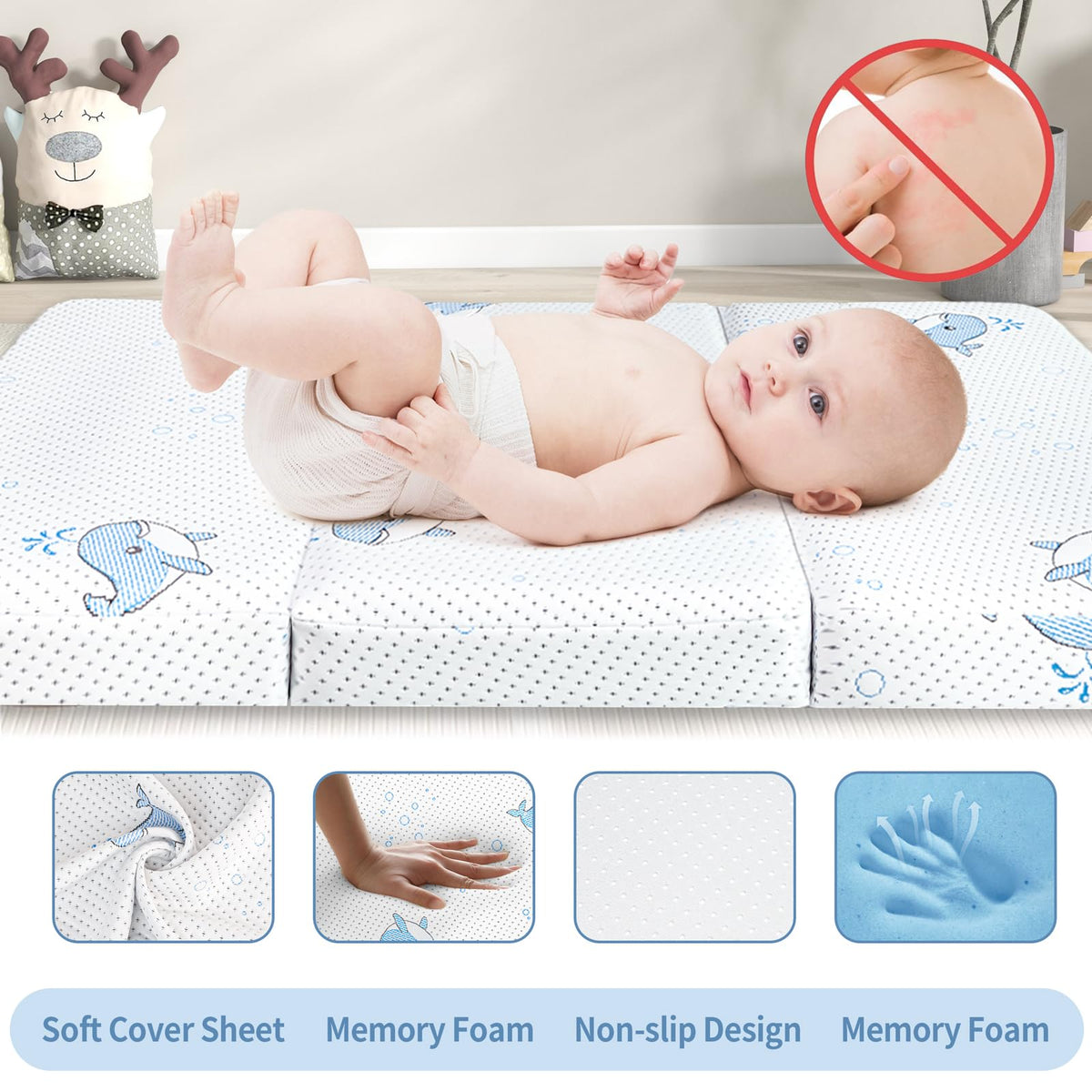 Pack and Play Mattress, 38"x26" Trifold Memory Foam N7771