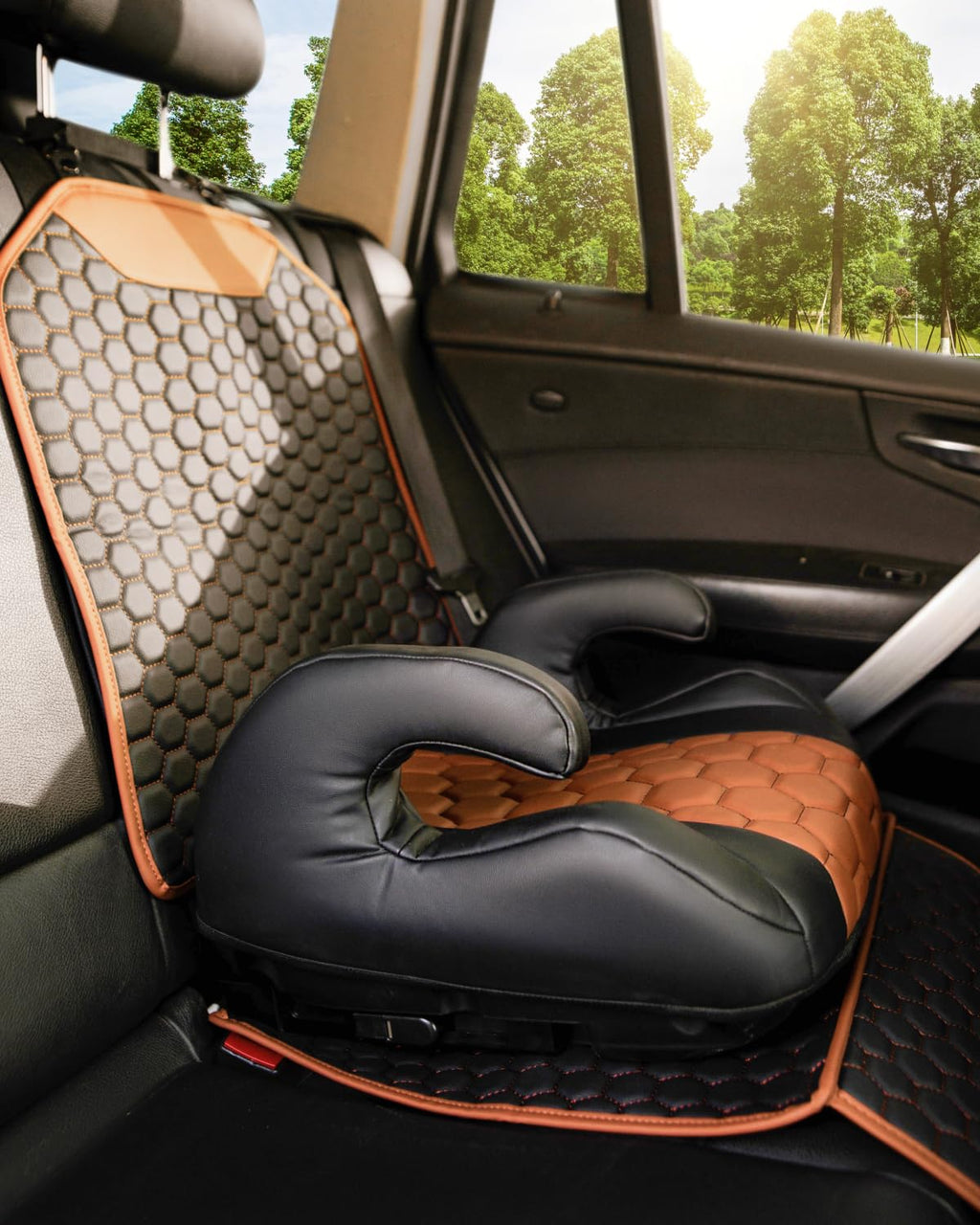Black-Brown Backless Booster with Latch, Seat Protector & Backseat Organizer Z181488