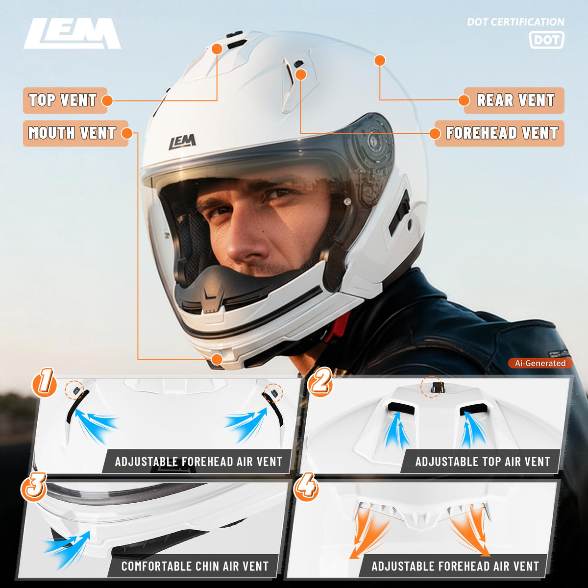 White Medium Full Face Motorcycle Helmets V259
