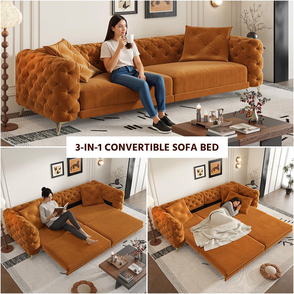 King 3 in 1 Convertible Sleeper Sofa with Ottoman F499
