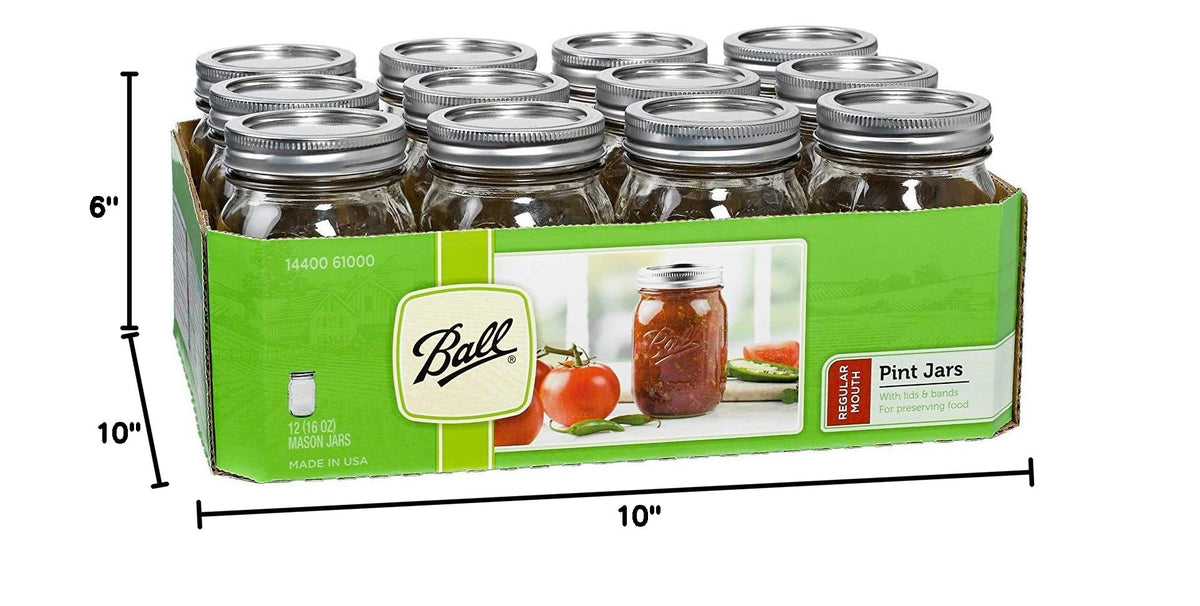 16 oz Regular Mouth Mason Jar with Lids and Bands (12 Units) Q3980