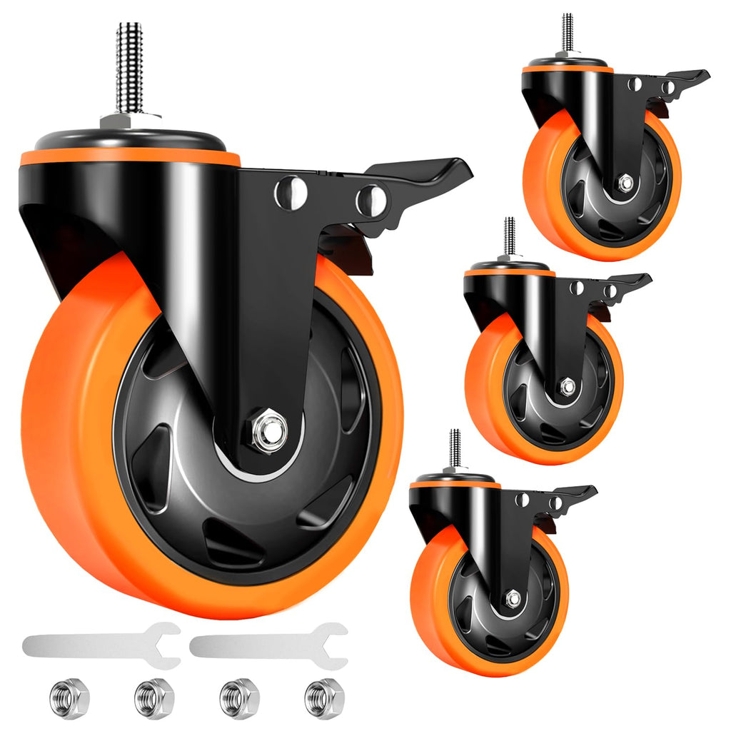 4 inch Threaded Stem Caster Wheels Set of 4 Heavy Duty Dual Locking O71884