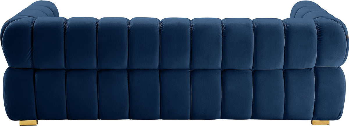 Navy Velvet Upholstered Sofa with Deep Biscuit Tufting C841