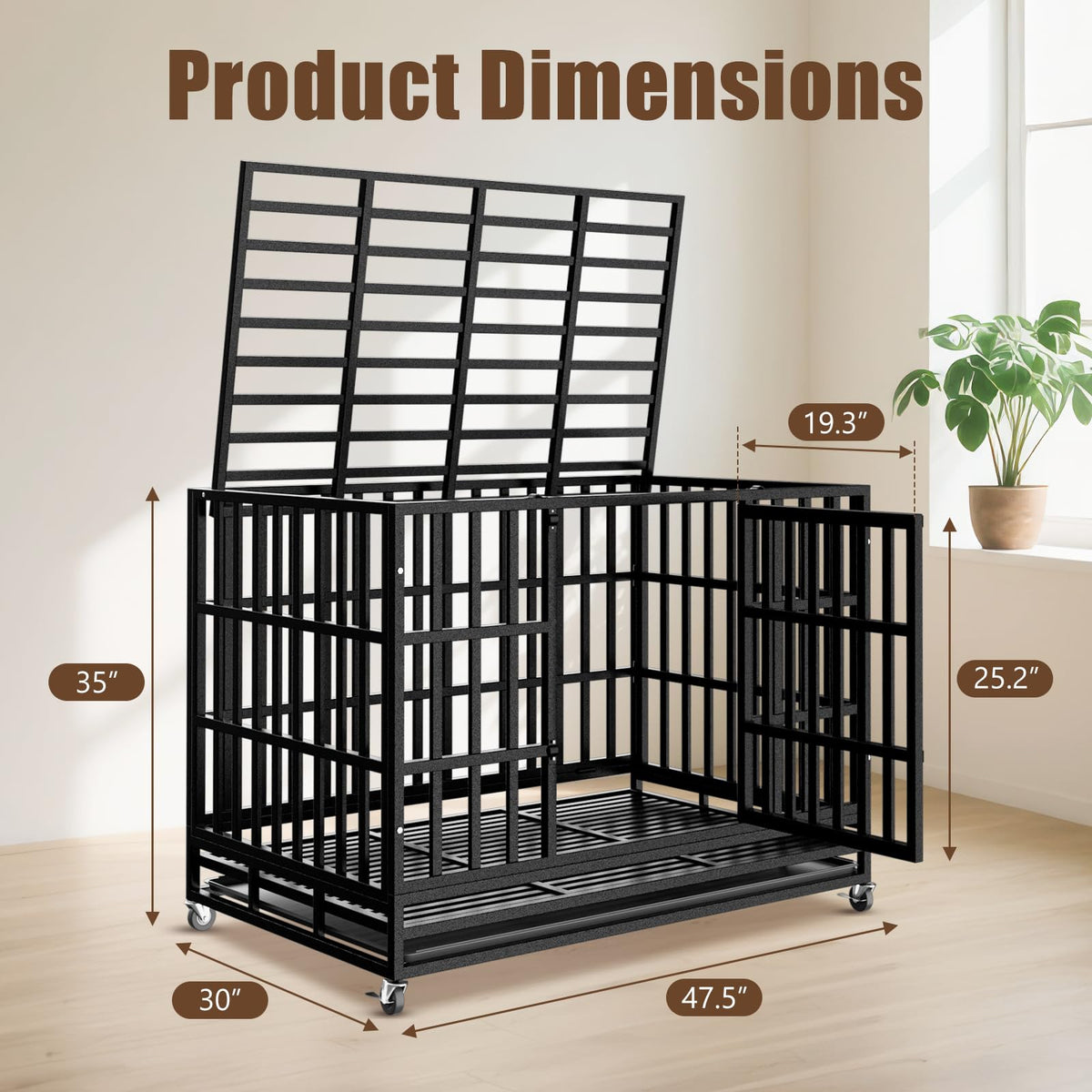 48 Inch Heavy Duty Dog Crate Kennel with Wheels N6644