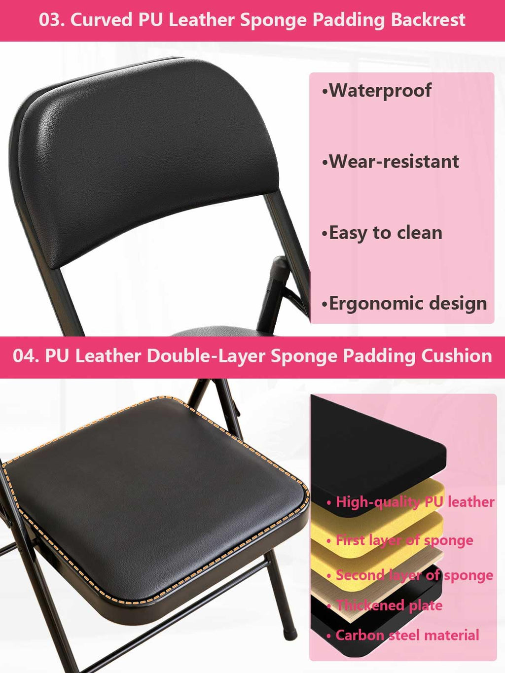 Black Padded Folding Chairs 4 Pack L854908