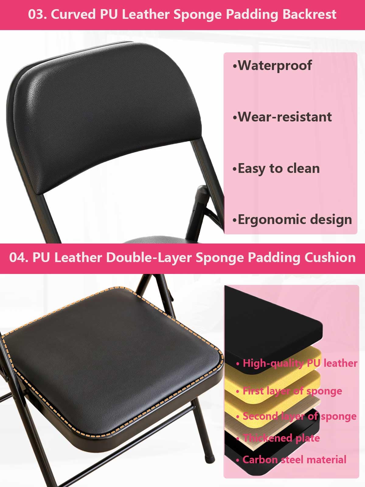 Black Padded Folding Chairs 4 Pack L854908