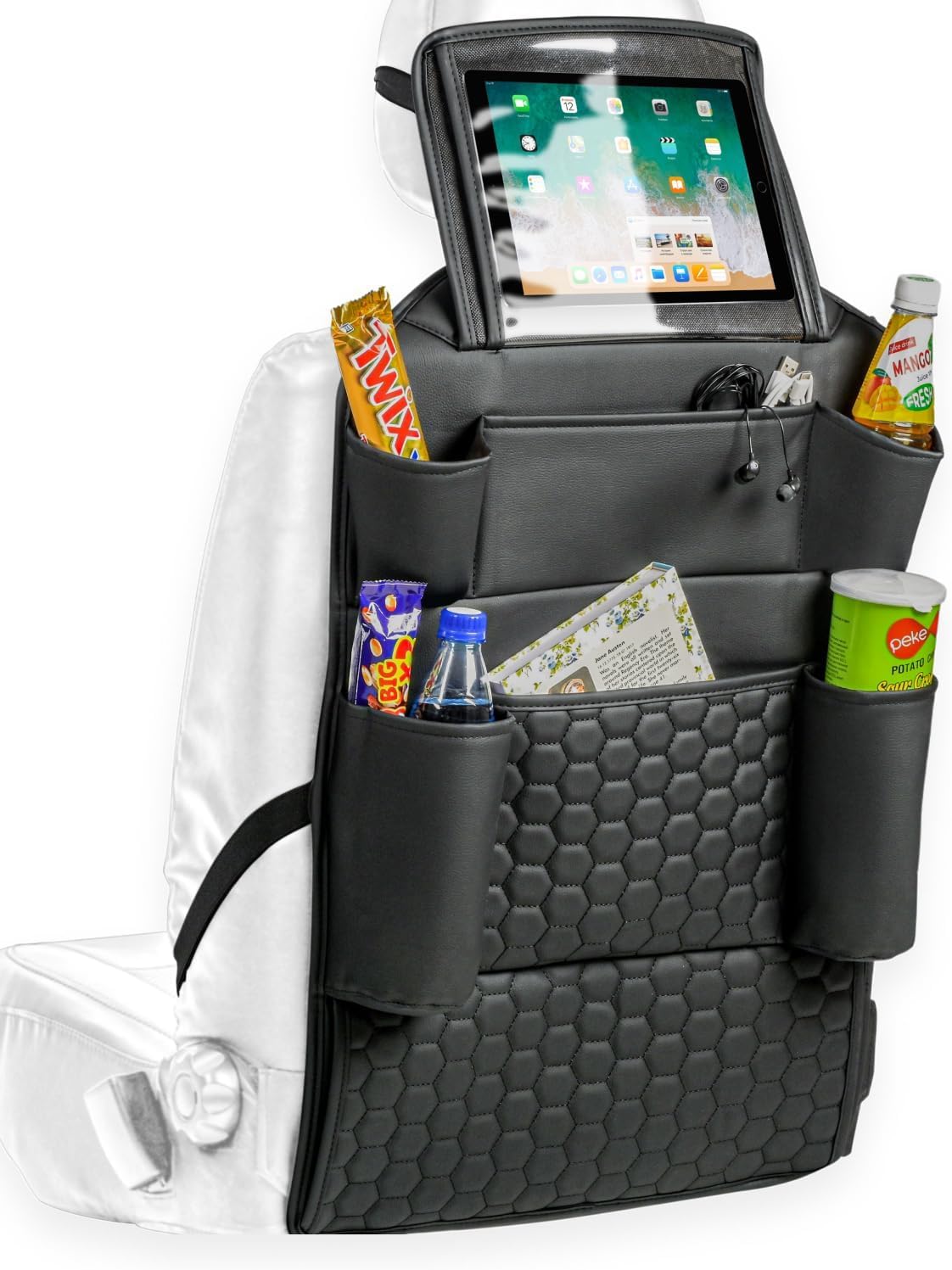 Black-Brown Backless Booster with Latch, Seat Protector & Backseat Organizer Z181488