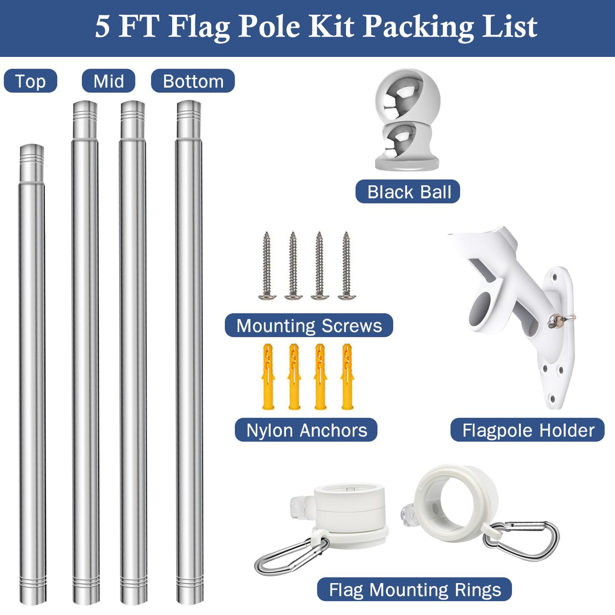 5FT Stainless Steel Wall Mounted Flag Pole Kit T975901