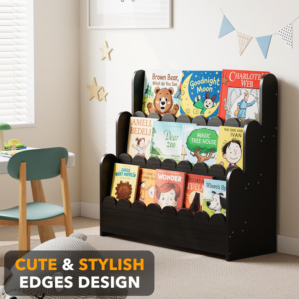 Black 3-Tier Scalloped Wooden Bookshelf G536716