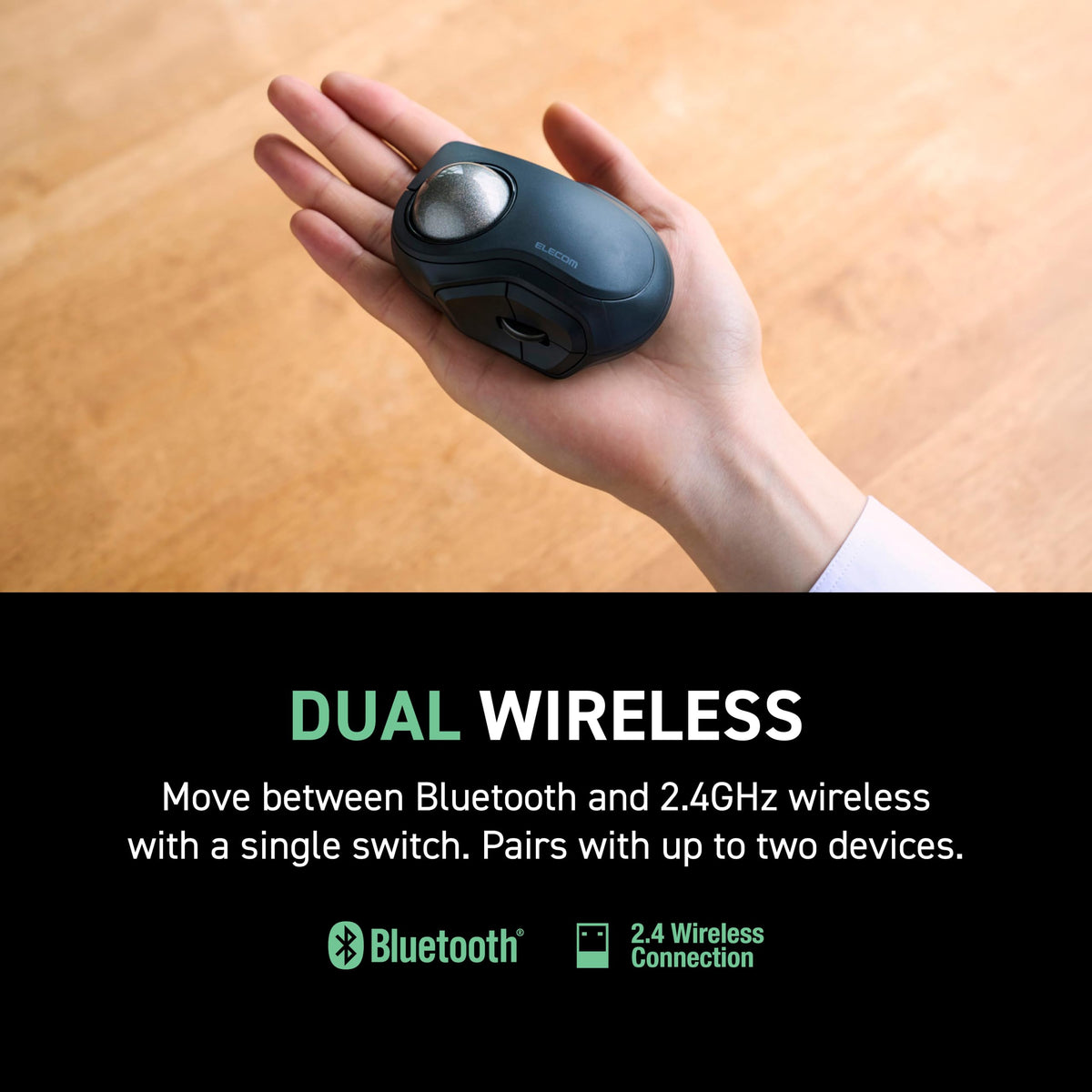 Wireless Trackball Mouse, Bluetooth and USB 2.4GHz, Silent Click, Compact Q30421