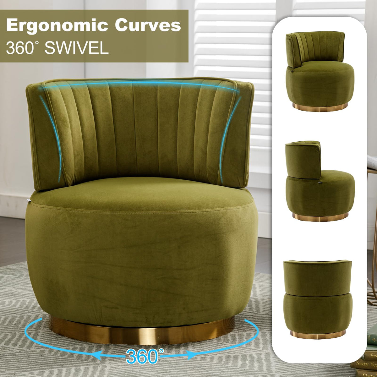 Green Velvet Swivel Barrel Chair M9581