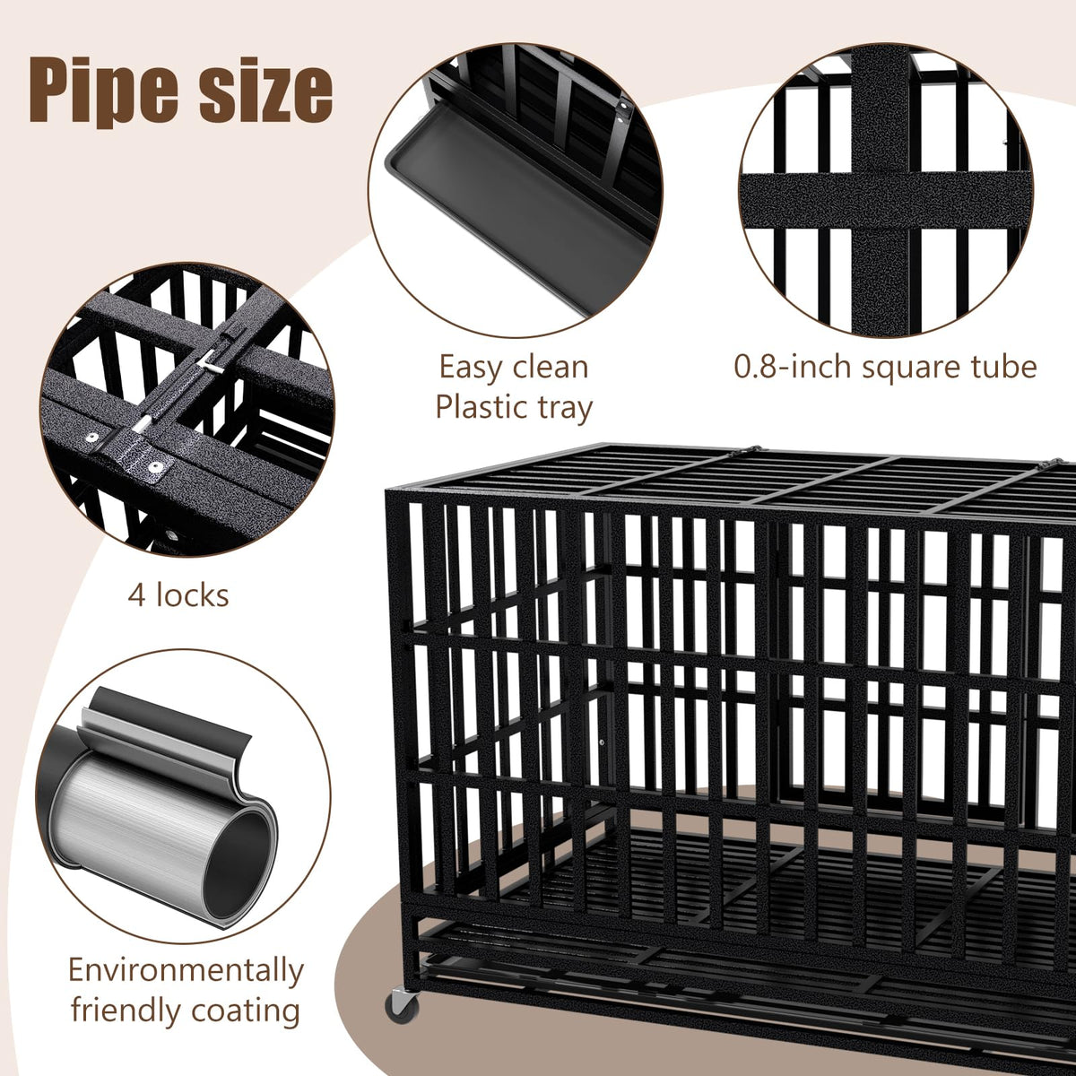 48 Inch Heavy Duty Dog Crate Kennel with Wheels N6644