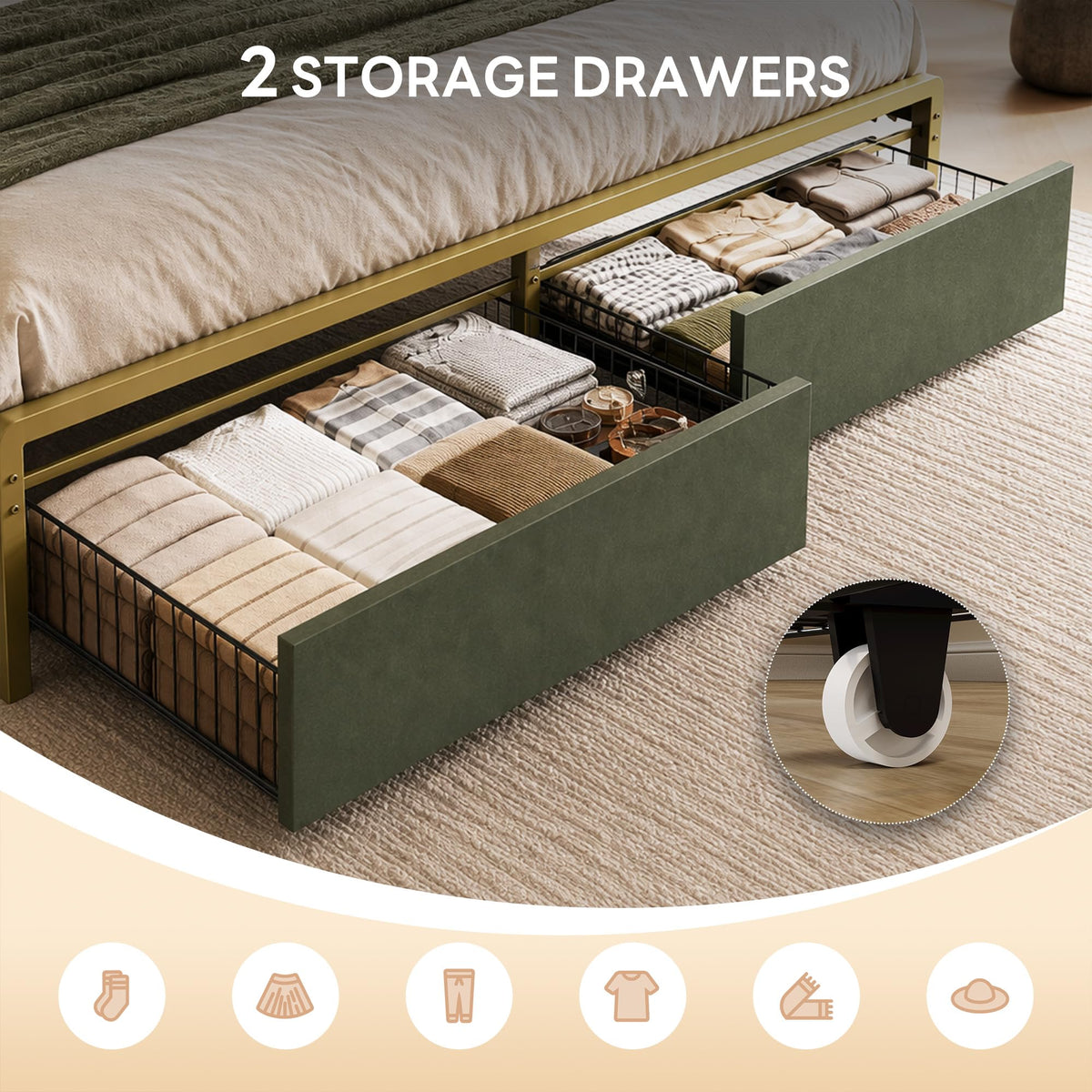 California King Size Bed Frame with 2 Drawers W8523