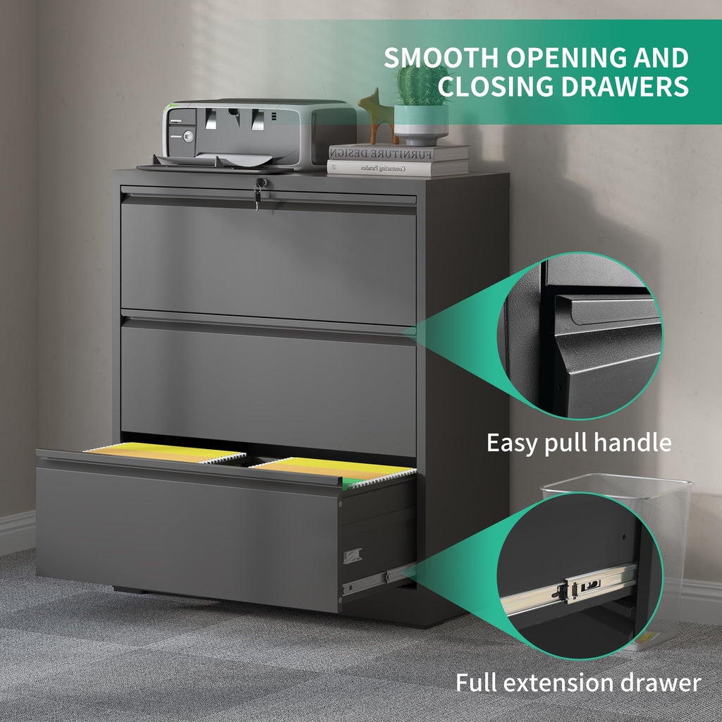 Black 3 Drawer Locking Metal File Cabinet C30047