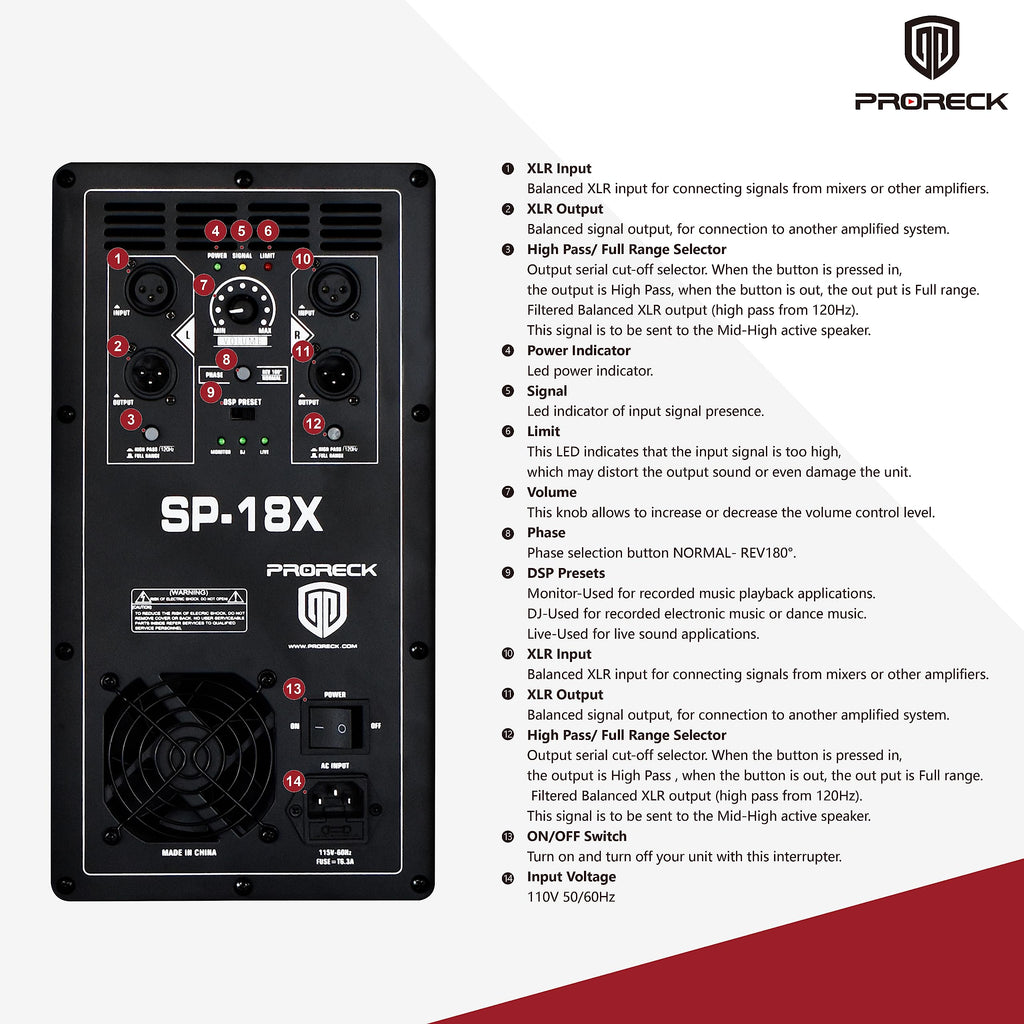 18 inch 3000W Powered PA DJ Subwoofer with Class-D Amplifier, Black P28113