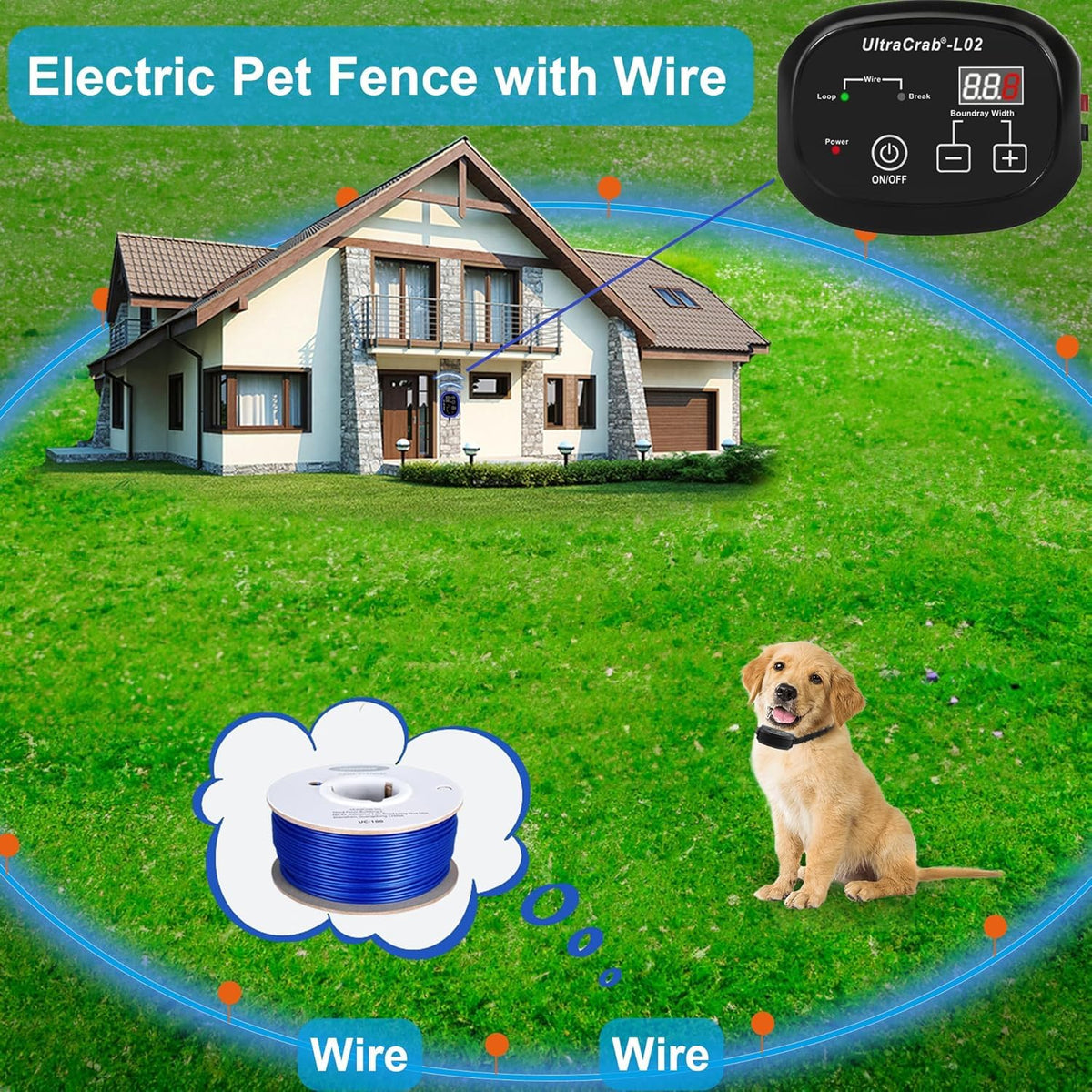 In-Ground Electric Pet Fence with 2 Waterproof Rechargeable Collars P445918