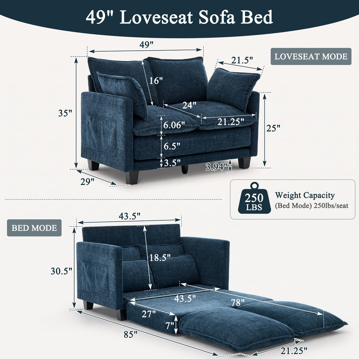 49" Convertible Sofa Bed H155299