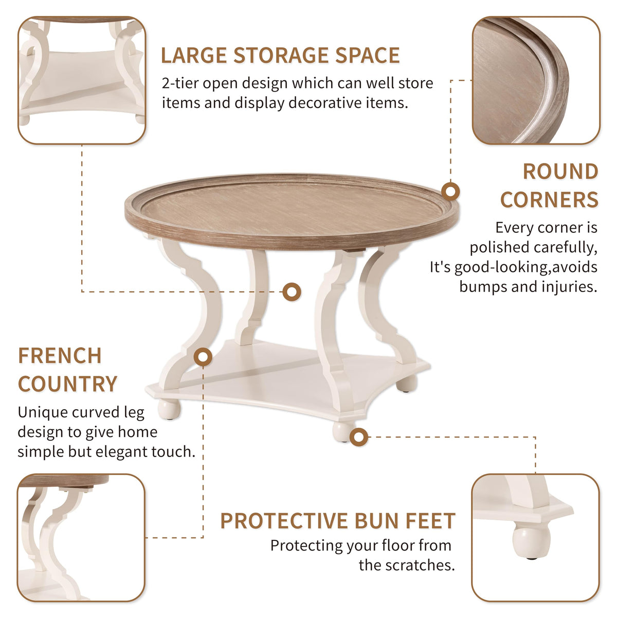 Round White Coffee Table with Tray Top O538019