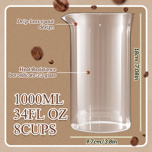 2 Pcs Borosilicate Glass French Press Replacement, 34 oz I186786