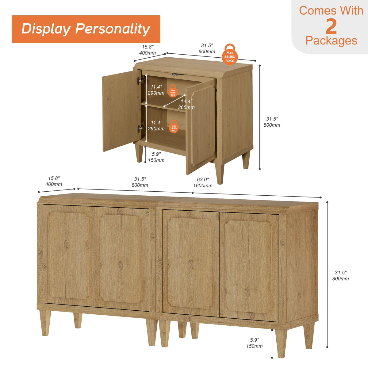 Wood TV Stand with Storage F6558
