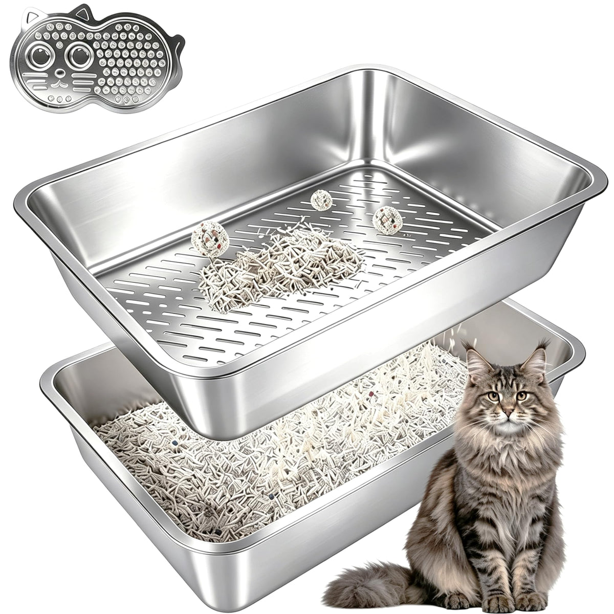 Stainless Steel Sifting Litter Box B348