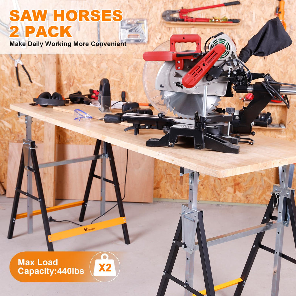 Metal Saw Horses 2 Pack Folding Heavy Duty 880 lbs Adjustable L247168