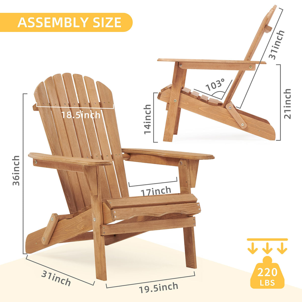 Folding Adirondack Chair Set of 2 Cedar Wood O967068
