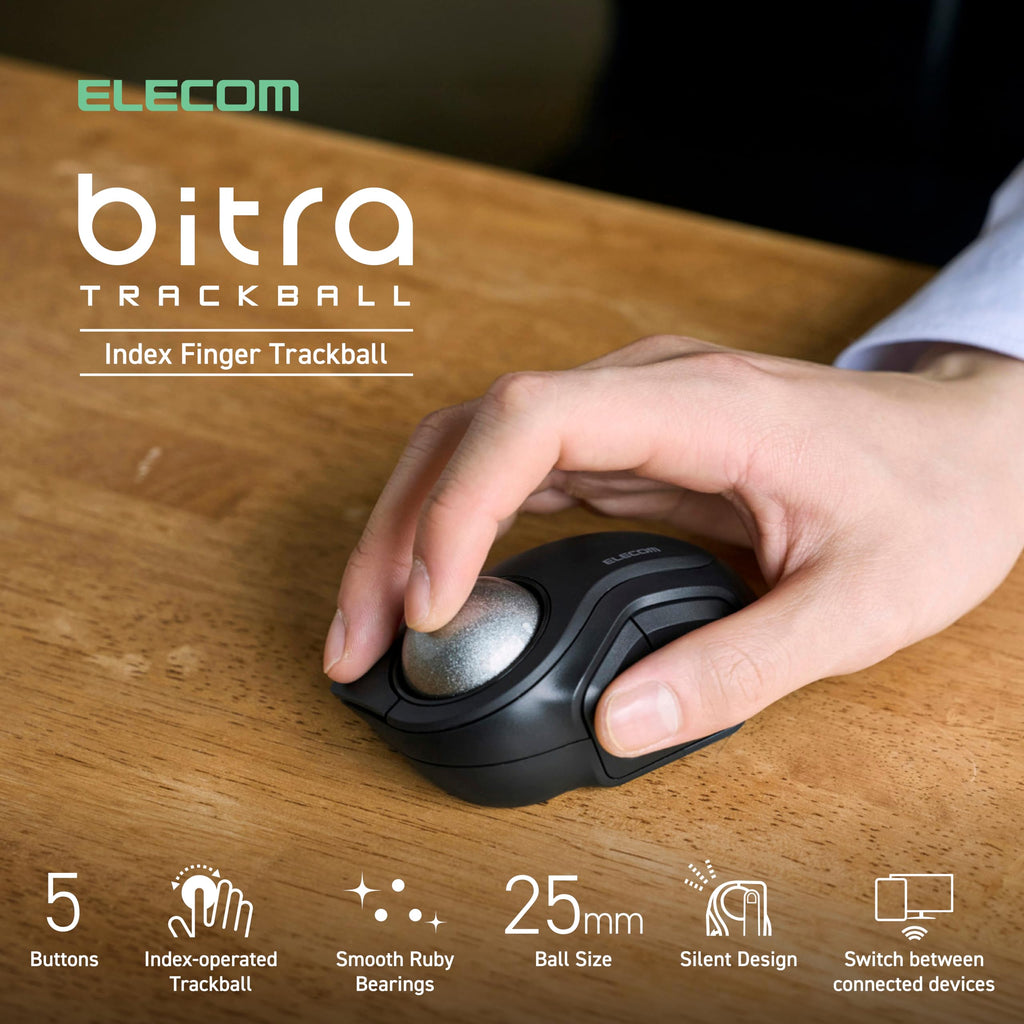 Wireless Trackball Mouse, Bluetooth and USB 2.4GHz, Silent Click, Compact Q30421