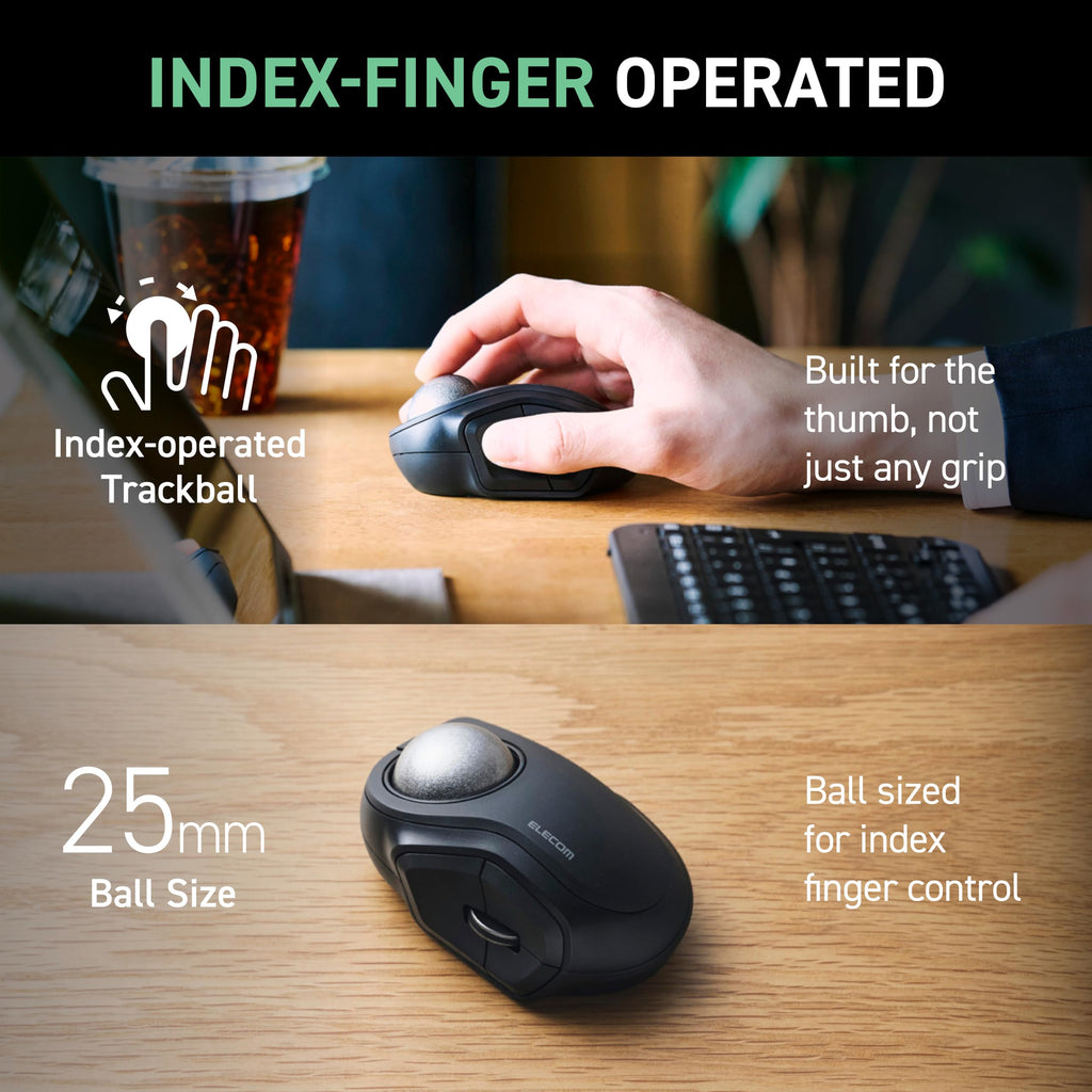Wireless Trackball Mouse, Bluetooth and USB 2.4GHz, Silent Click, Compact Q30421