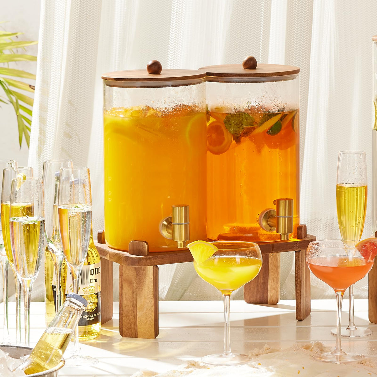 2pcs 1.2 Gallon Glass Drink Dispenser with Stand Z38616