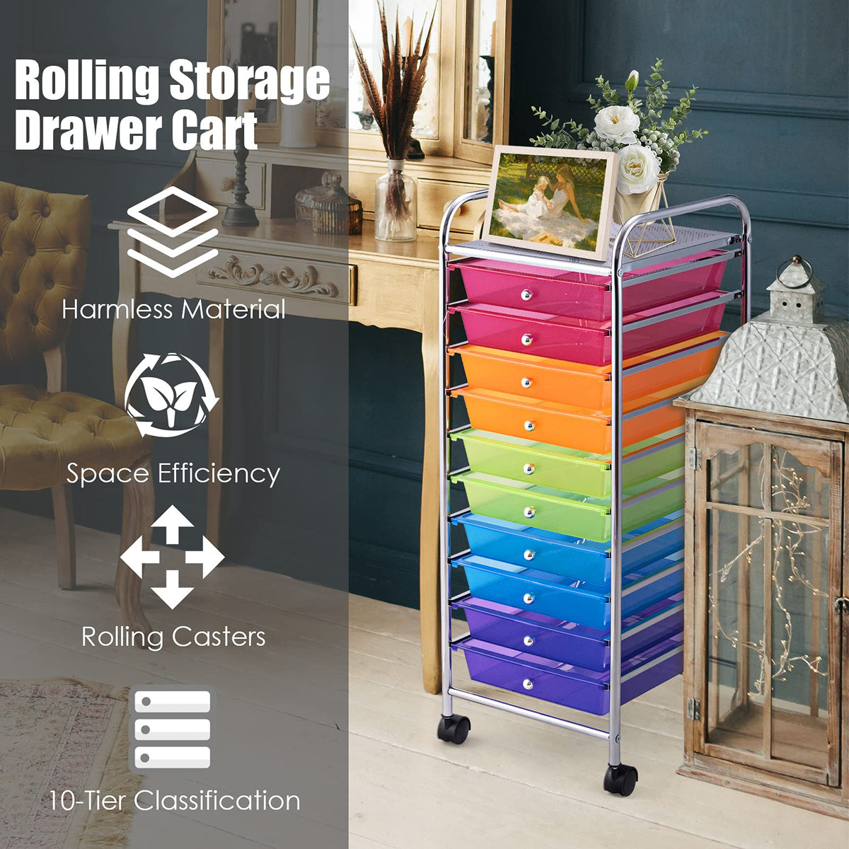 10 Drawer Rolling Storage Cart with Wheels S9605