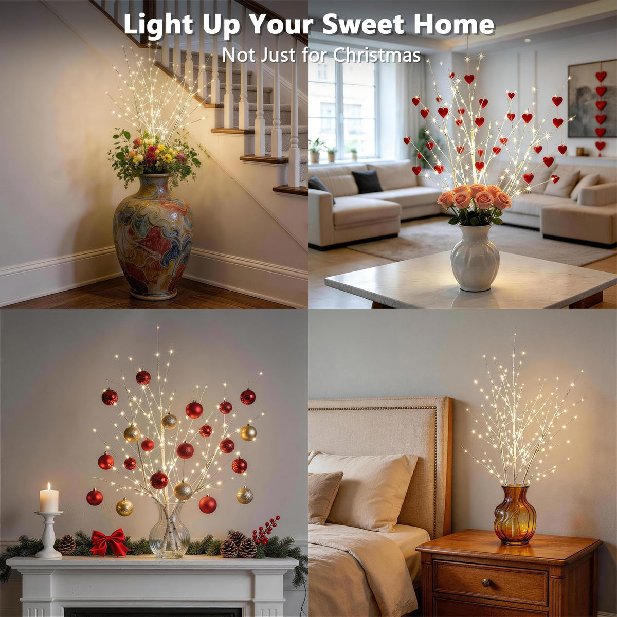 Lighted Birch White Tree Branches 33IN 180LED with Timer A132
