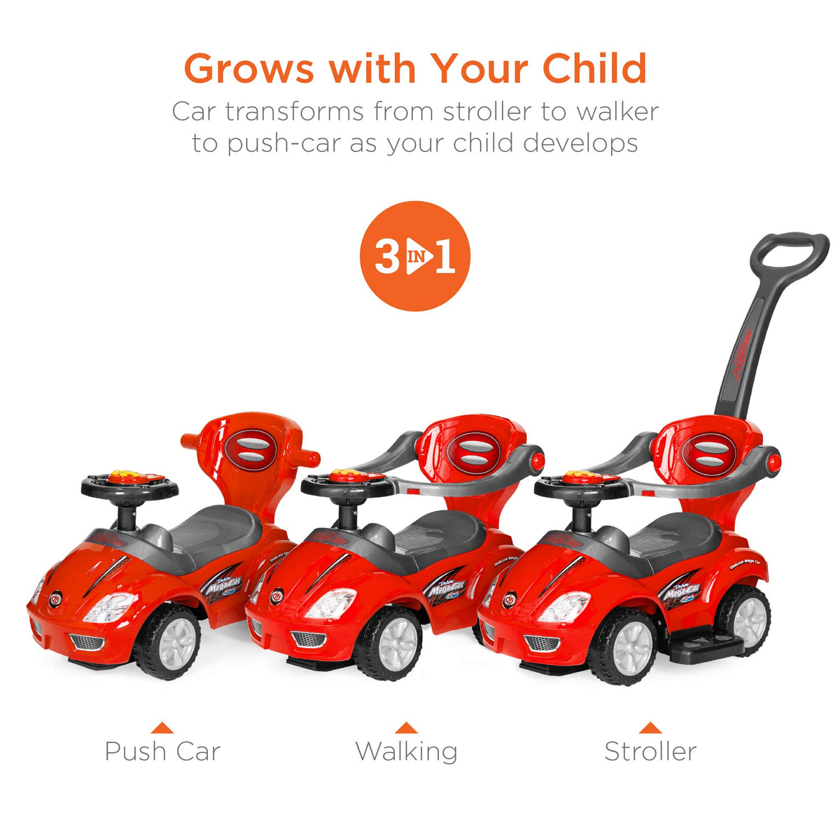 Kids 3-in-1 Push and Pedal Ride On Car B534