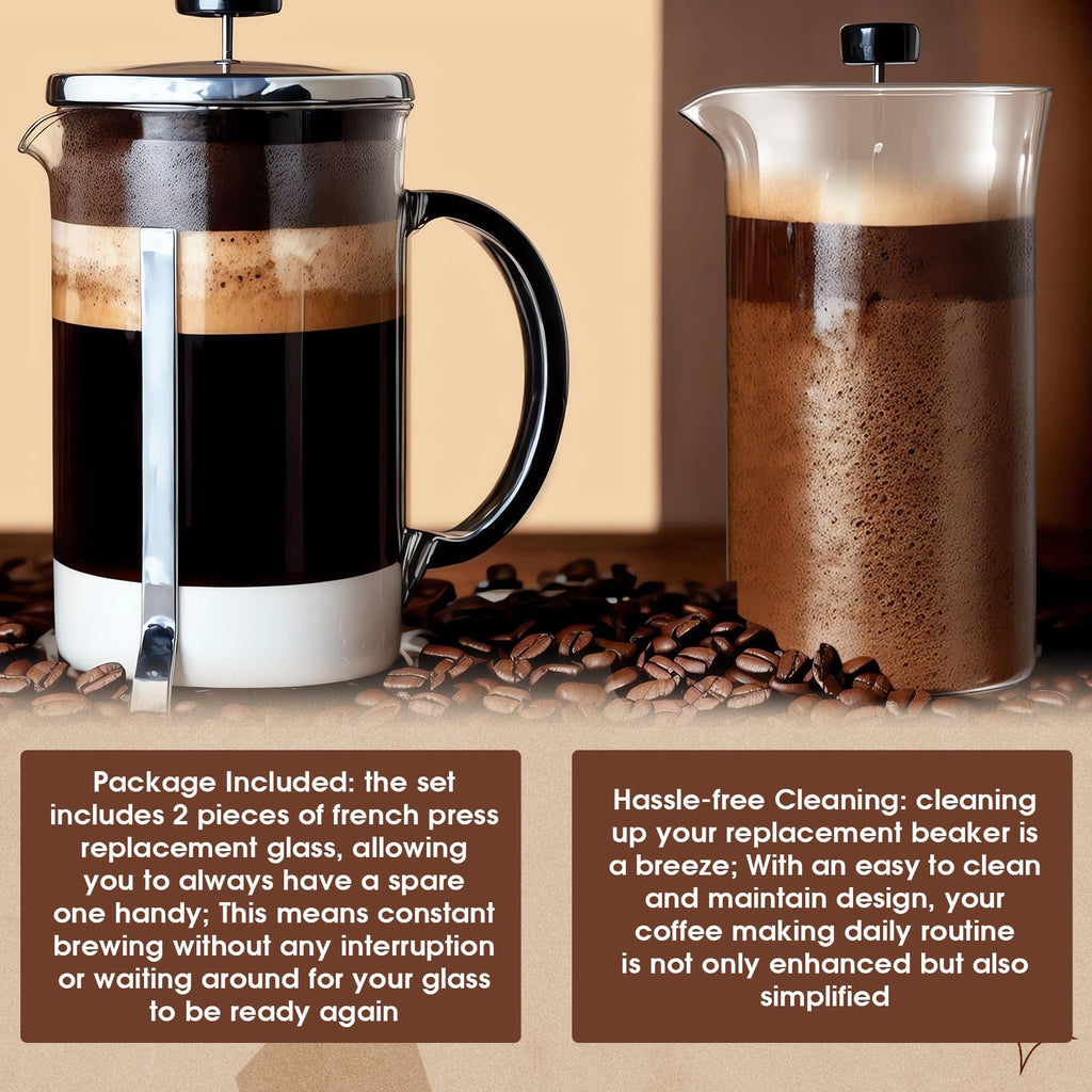 2 Pcs Borosilicate Glass French Press Replacement, 34 oz I186786