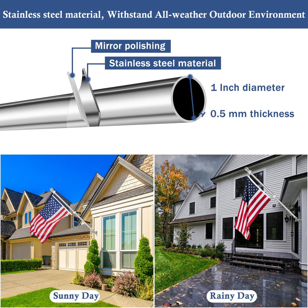 5FT Stainless Steel Wall Mounted Flag Pole Kit T975901