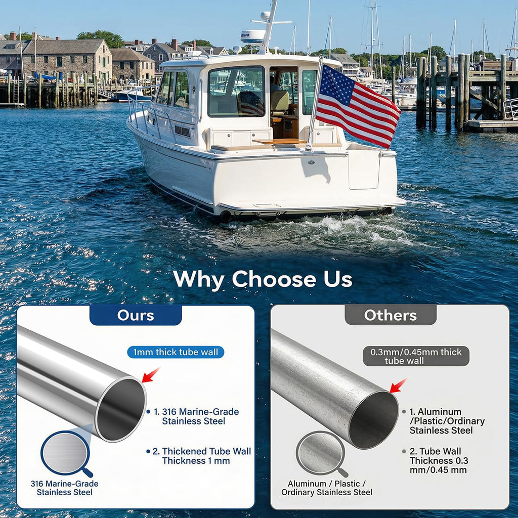 24 Inch 316 Stainless Steel Boat Flag Pole Kit with Mounting Base G757