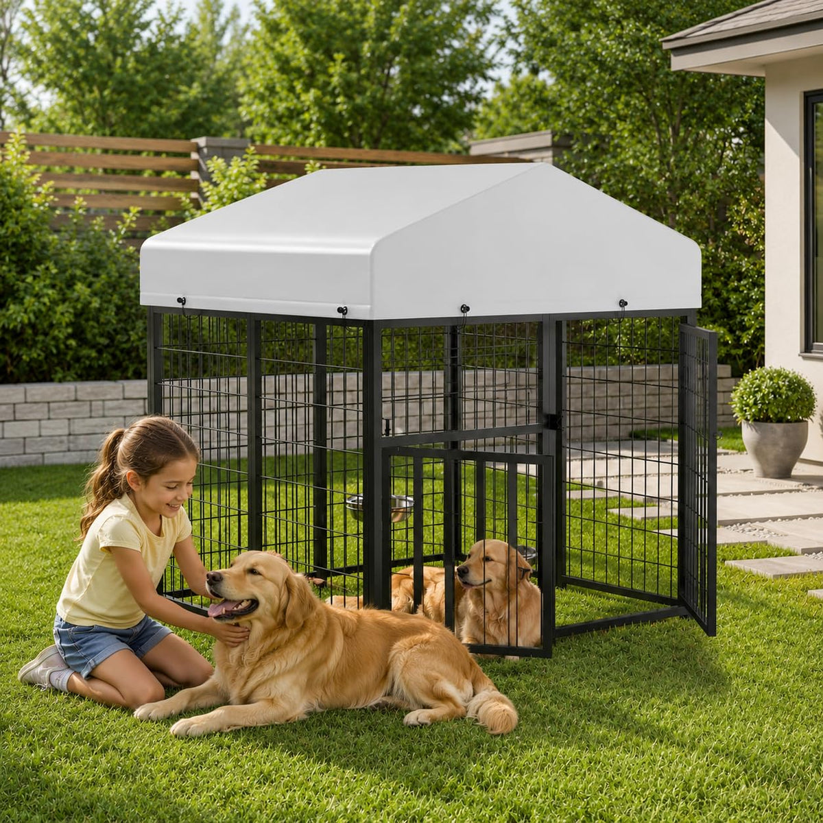 4 x 4 x 4.25 FT Outdoor Dog Kennel with Roof W38692