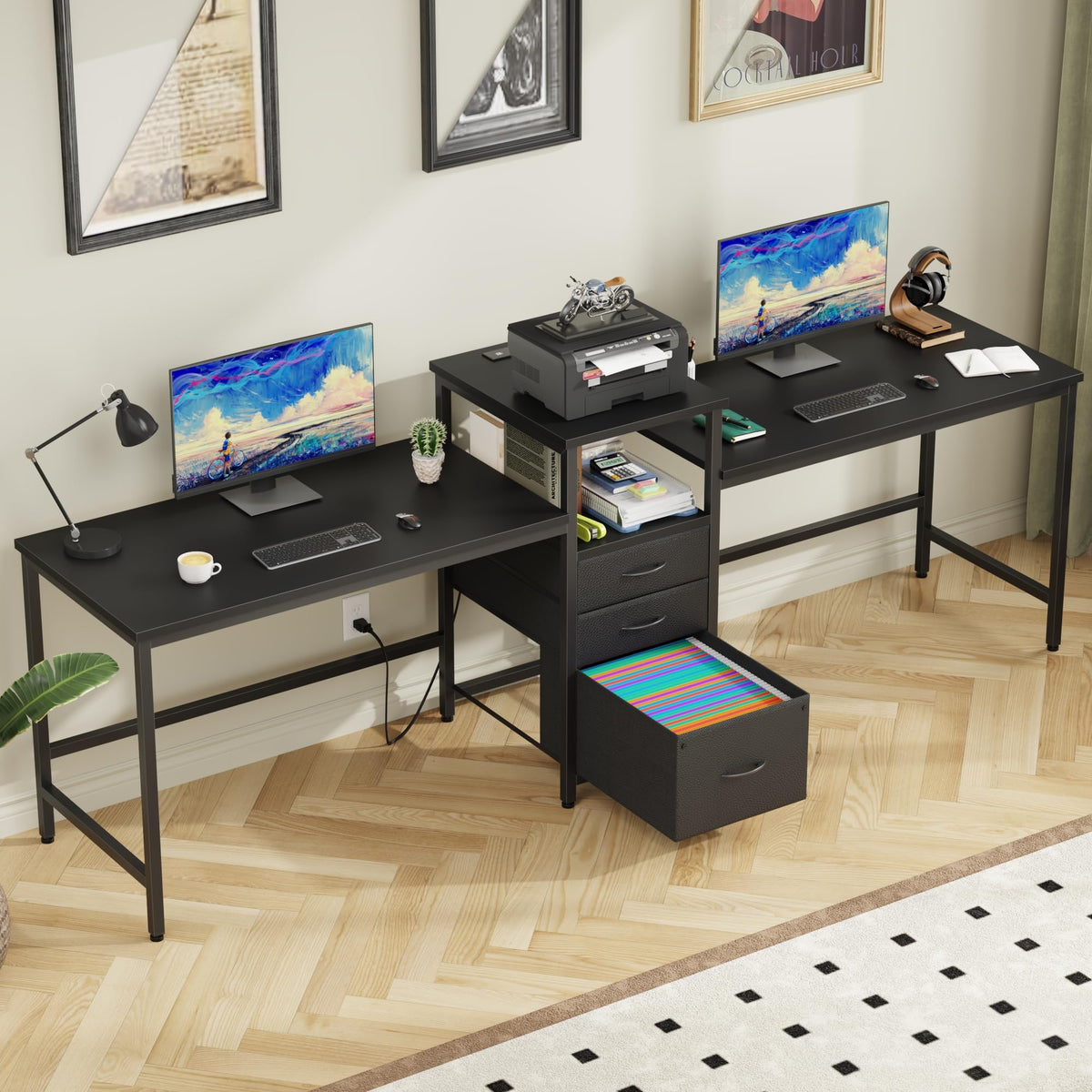 Two Person Desk with Charging Station U4291