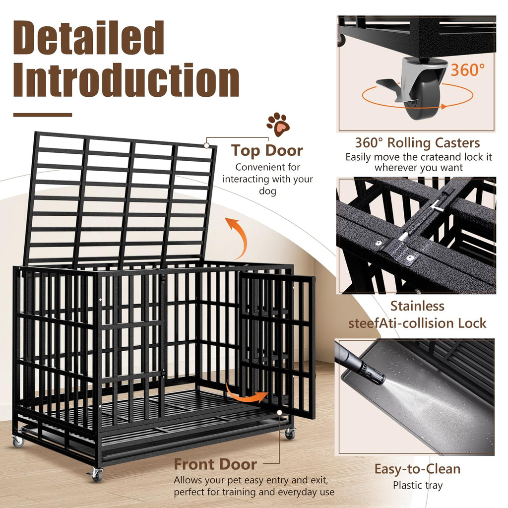 48 Inch Heavy Duty Dog Crate Kennel with Wheels N6644
