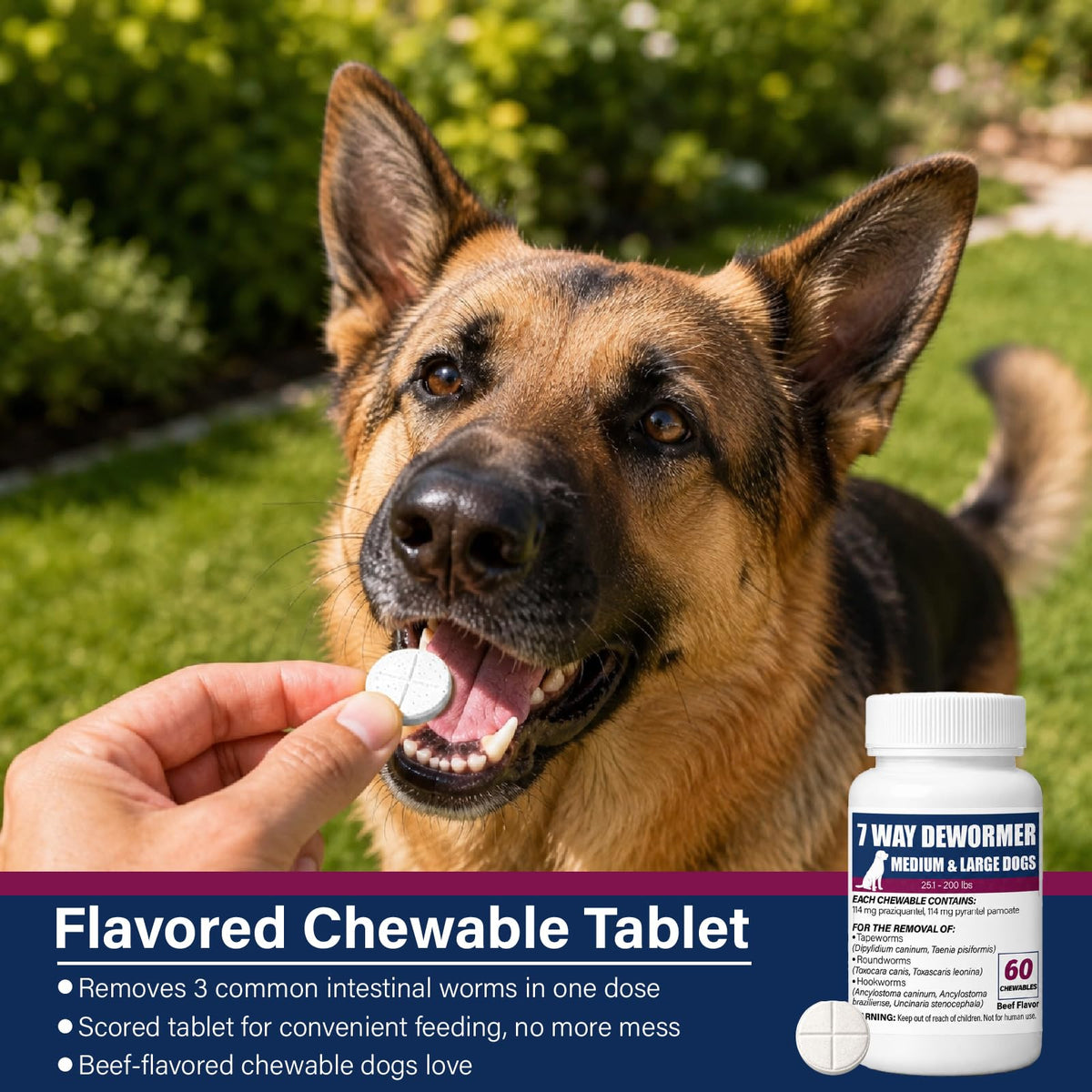 7-Way Dewormer for Dogs, 60 Beef Flavored Chewables S608824