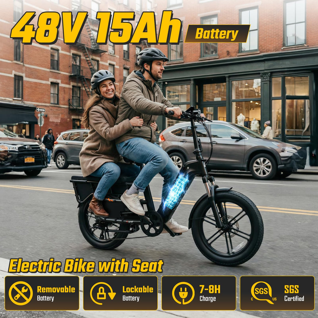 Electric Bike with Seat, 1500W Motor 20" Fat Tire, 48V 15Ah Battery T94659